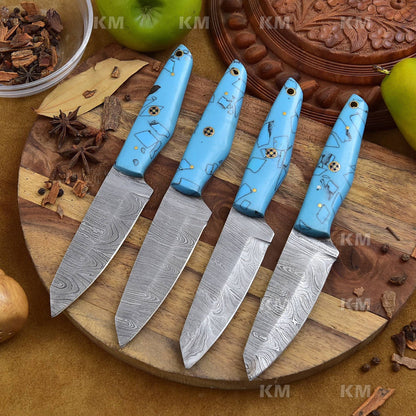 Steak Knives Set 4 Pcs Custom Handmade Damascus Steel Steak Knives Valentines Day Gifts, Birthday Gifts, Anniversary Gifts, New year Gifts