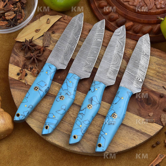 Steak Knives Set 4 Pcs Custom Handmade Damascus Steel Steak Knives Valentines Day Gifts, Birthday Gifts, Anniversary Gifts, New year Gifts