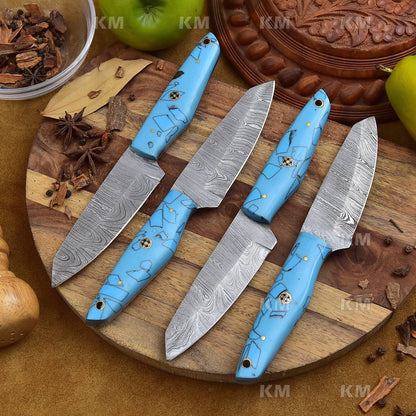 Steak Knives Set 4 Pcs Custom Handmade Damascus Steel Steak Knives Valentines Day Gifts, Birthday Gifts, Anniversary Gifts, New year Gifts