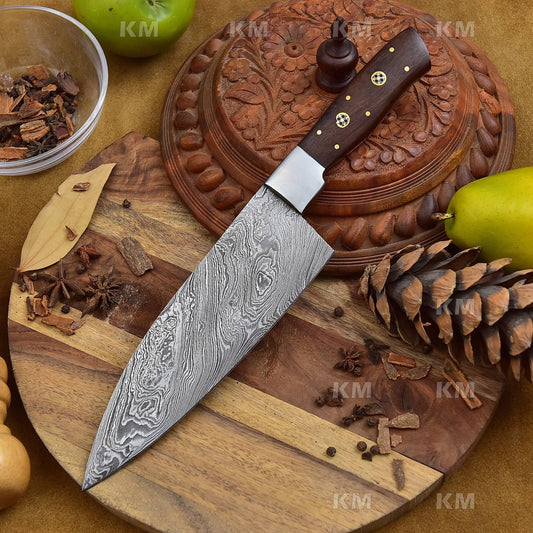 Chef Knife Custom Handmade Damascus Steel Blade with Rose wood Handle Valentines Day Gifts, Groomsman Gifts, Anniversary Gift, Birthday Gift