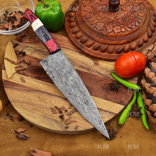 Chef Knife Damascus Steel Rain Drop Pattern Blade With Unique Handle Valentines Day Gifts, Birthday Gifts, Anniversary Gifts