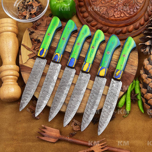 Custom Steak Knives Set 6 Pcs / BBQ Grilling Knives Damascus Steel Steak Knives/ Valentines Day Gifts, Birthday Gifts, Anniversary Gifts