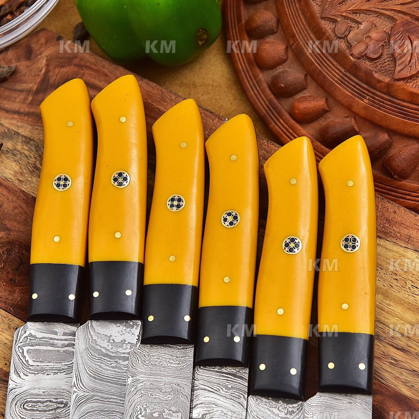 Steak Knives Set 6 Pcs Damascus Steel Knives Custom Handmade BBQ Grilling Knives Birthday Gifts Valentines Day Gifts