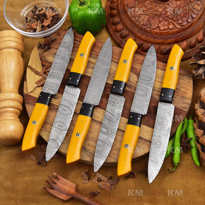 Steak Knives Set 6 Pcs Damascus Steel Knives Custom Handmade BBQ Grilling Knives Birthday Gifts Valentines Day Gifts