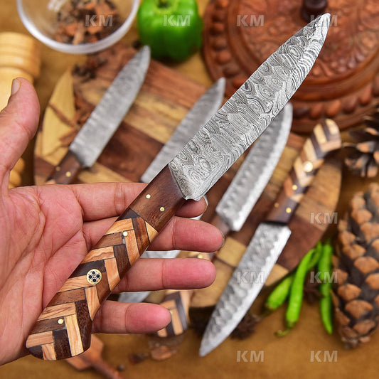 6 Pcs Custom Handmade Damascus Steel Steak Knives Set  Valentines Day Gifts, Birthday Gifts, Anniversary Gifts New Year Gift