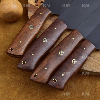 KITCHEN KNIVES SET / Handmade chef knife Sets Full Tang Blades With Rose Wood Handles Valentines Day Gifts , Groomsman Gifts, Birthday Gifts