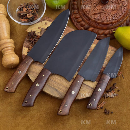 KITCHEN KNIVES SET / Handmade chef knife Sets Full Tang Blades With Rose Wood Handles Valentines Day Gifts , Groomsman Gifts, Birthday Gifts