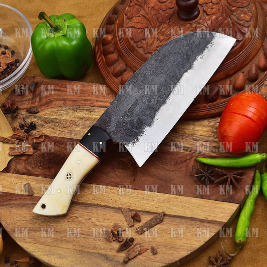 CLEAVER KNIFE White Camel Bone Handle With Forged Full Tang Carbon Steel Blade Valentines Day Gifts, Birthday Gifts, Anniversary Gifts