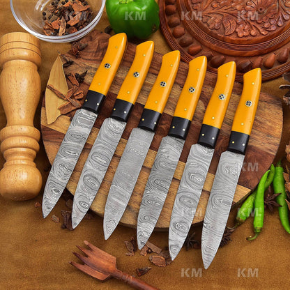 Steak Knives Set 6 Pcs Damascus Steel Knives Custom Handmade BBQ Grilling Knives Birthday Gifts Valentines Day Gifts