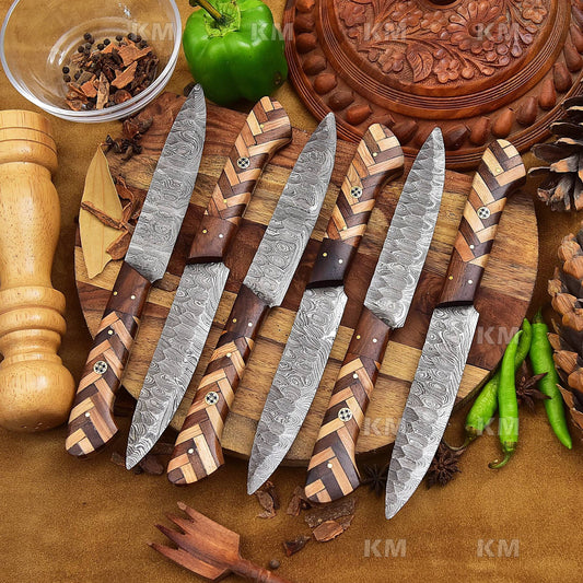 6 Pcs Custom Handmade Damascus Steel Steak Knives Set  Valentines Day Gifts, Birthday Gifts, Anniversary Gifts New Year Gift
