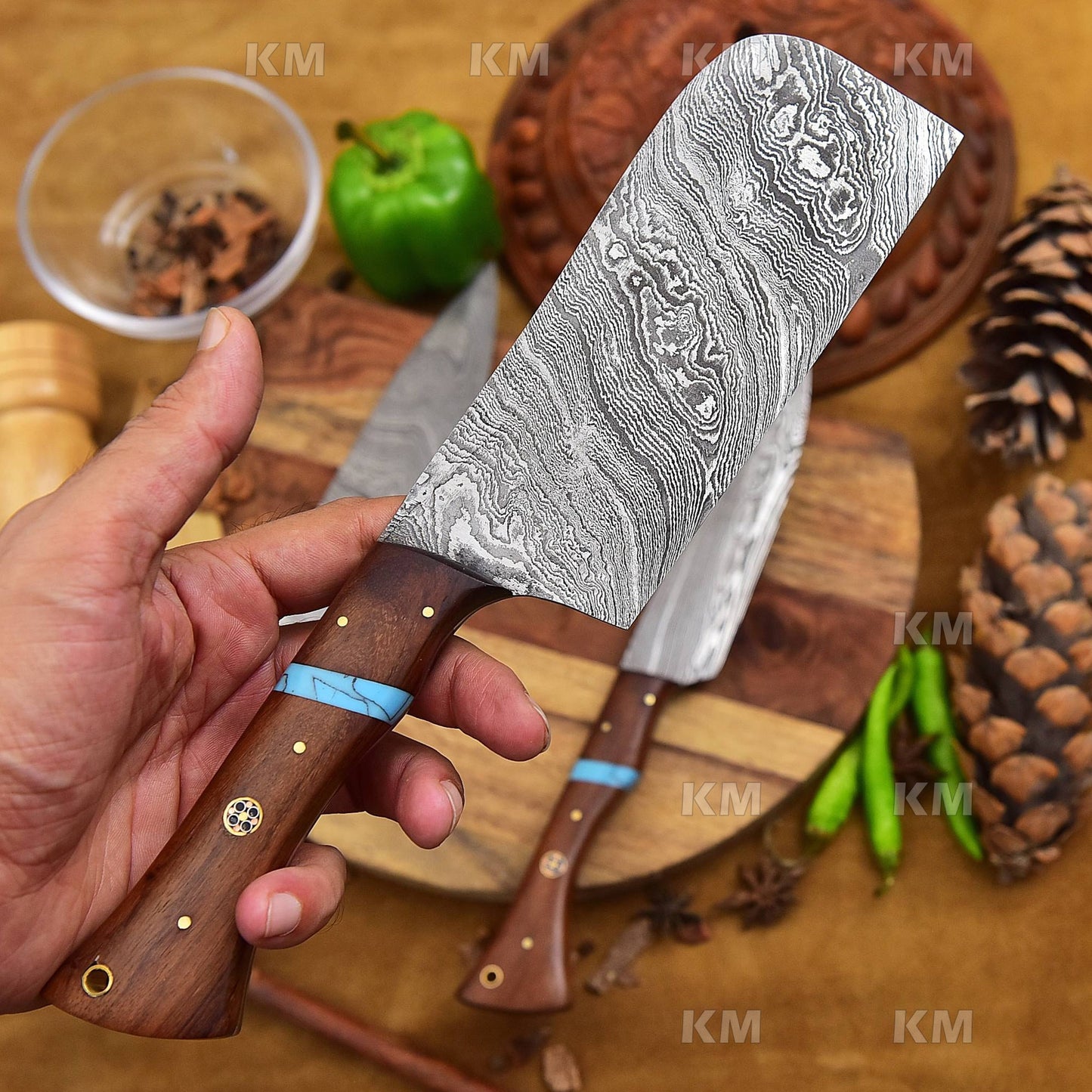 Custom Handmade Kitchen Knives Set 3 Pcs Damascus Steel Blades With Unique Handles Valentines Day Gifts, Birthday  Gifts, Groomsman Gifts