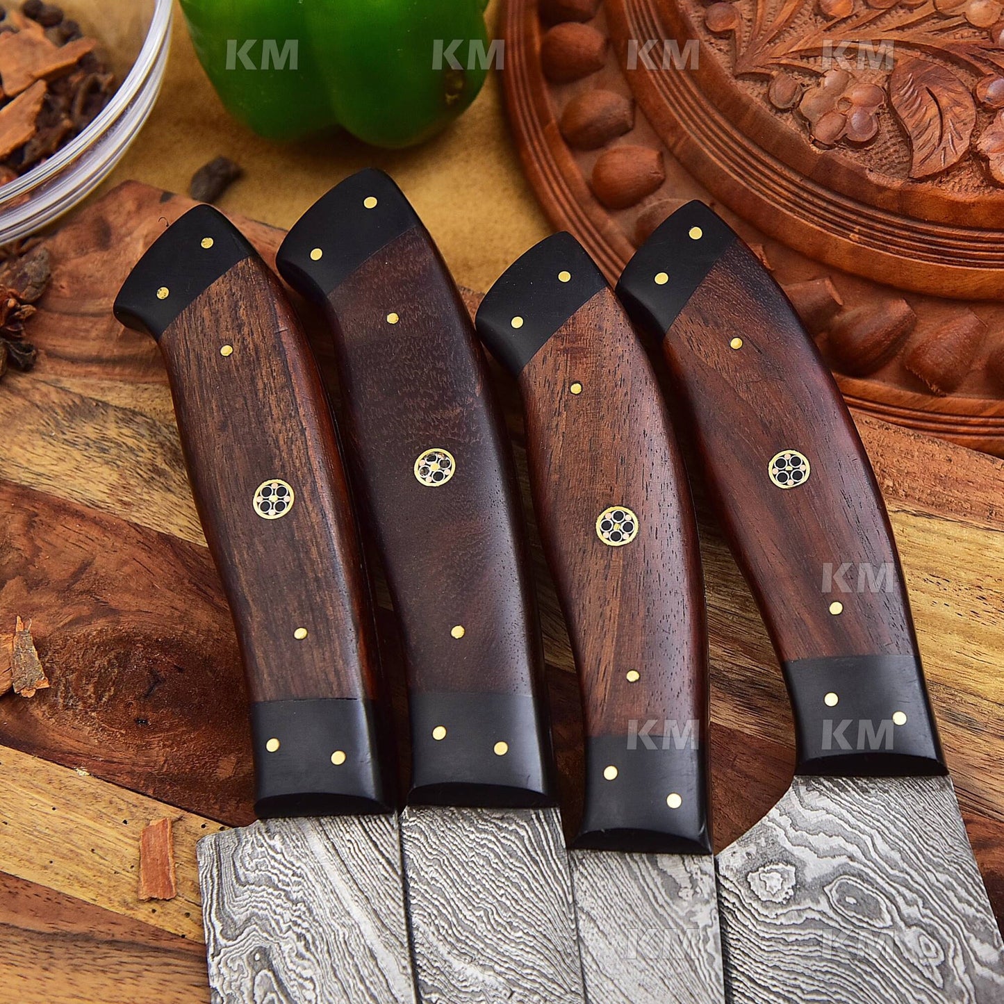 4 Pcs Custom Handmade Damascus Steel Chef Knives Set Valentines Day Gifts, Birthday Gifts, Anniversary Gifts